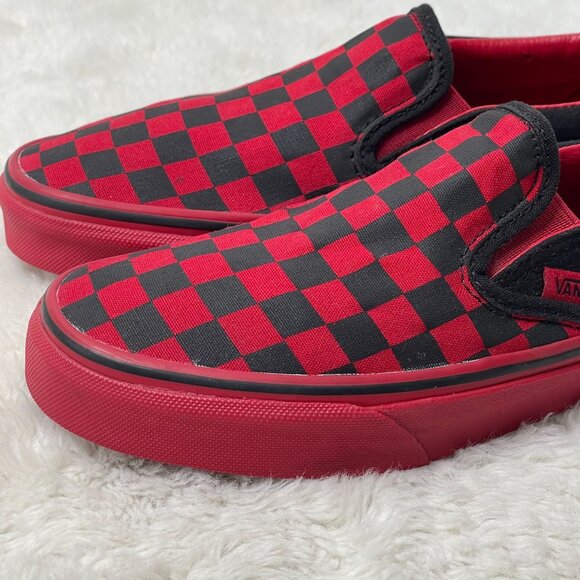VANS Unisex Red Black Checkerboard Slip On Classic Skate Shoes Sneaker 4.5M/6W - Picture 8 of 10